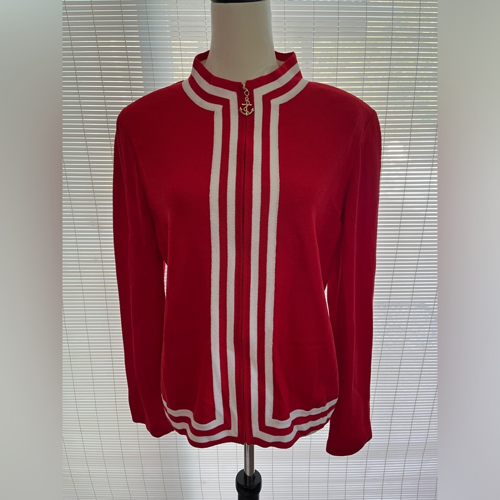St John red knit blazer/jacket with anchor zipper